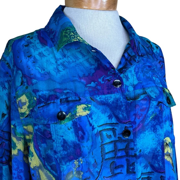 Chico’s Women’s Multi Color Button Front Semi-Sheer Silk Blouse Size 2=XL/16 EUC - Picture 12 of 13